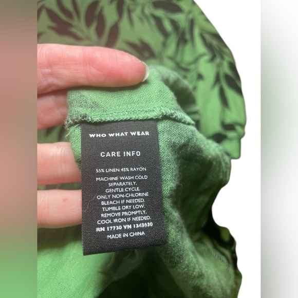 Who What Wear Green Leaf Print Linen Blend Mini Dress Size Medium - Picture 8 of 8